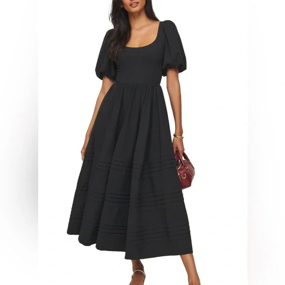 Reformation Everlyn Puff Sleeve Stretch Organic Cotton Maxi Dress - Picture 1 of 7
